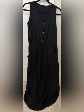 SHEIN Black Button-Front Sleeveless Drawstring Maxi Dress